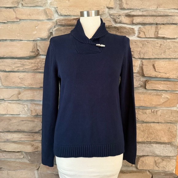 Chaps Women's Cotton Shawl Collar Knit Sweater Top, Navy Blue, Size M - Picture 1 of 8